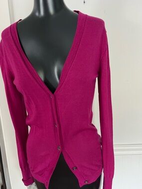 Burberry Magenta V-Neck Button Cardigan